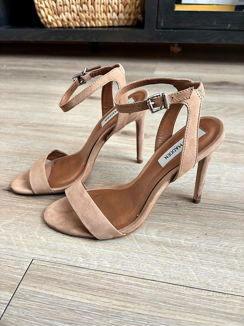 Steve Madden Ankle-Strap Suede-Look Heels in Brown